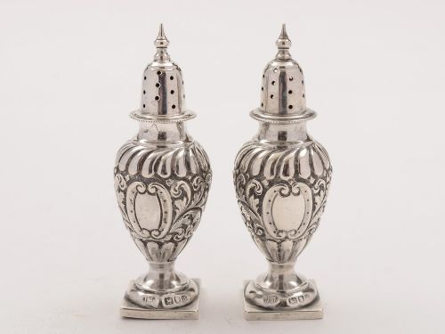 fig 1. Cased Pair Victorian of Silver Pepperettes, London 1896