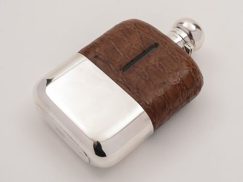 A Very Large Crocodile Leather Covered Flask, Circa 1900