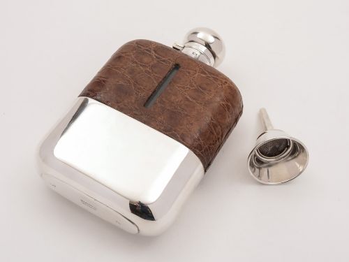 fig 1. A Very Large Crocodile Leather Covered Flask, Circa 1900