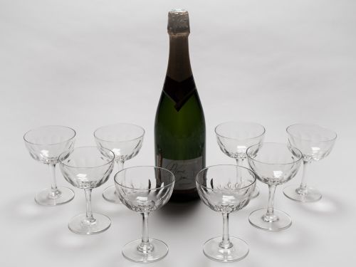 Set of 8 Cut Glass Champagnes, Circa 1900