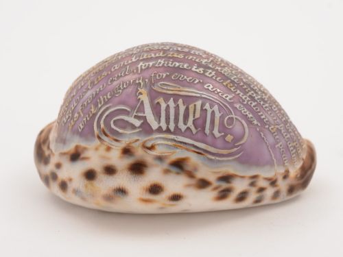 Cowrie Shell Carved with Lords Prayer, Circa 1900