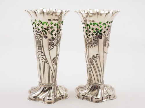 Pair of Edwardian Silver Vases, London 1906
