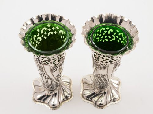 fig 1. Pair of Edwardian Silver Vases, London 1906