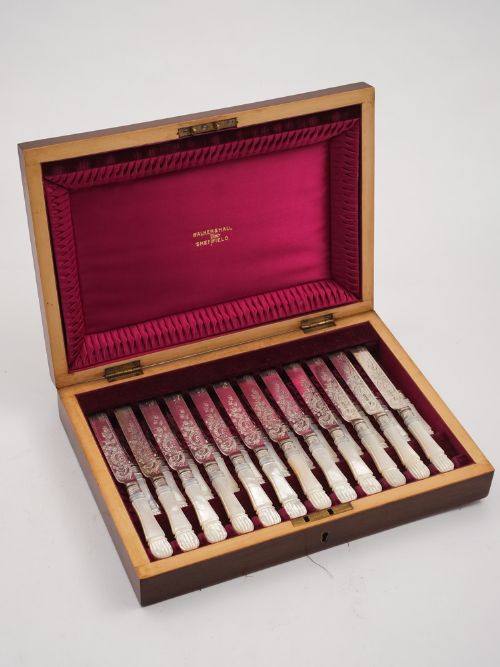 Mother of Pearl and Silver 24 Piece Dessert Set, Sheffield 1903