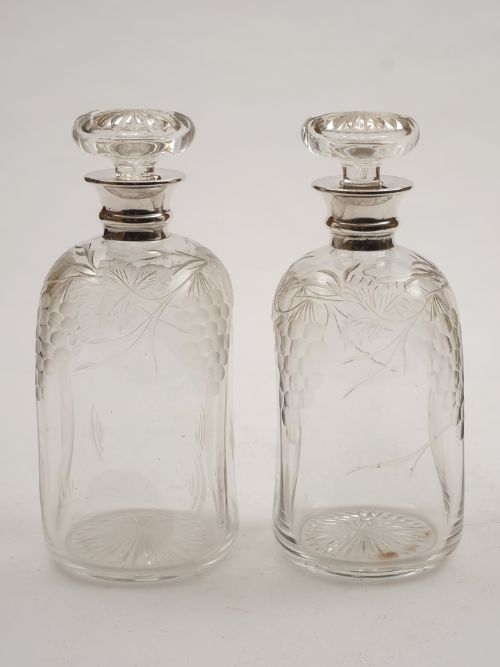 Pair of Silver Topped Decanters, London 1928