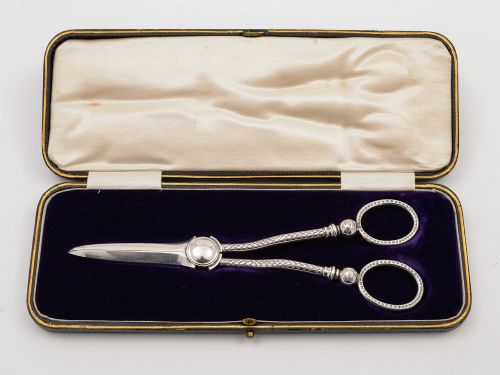 Cased Pair of Edwardian Grape Scissors, Circa 1905