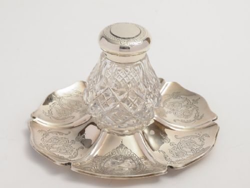 Victorian Silver & Cut Glass Ink Stand, 1876