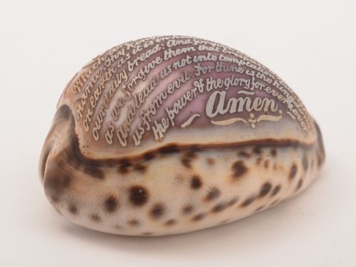 Cowrie Shell Carved with Lords Prayer, Circa 1900