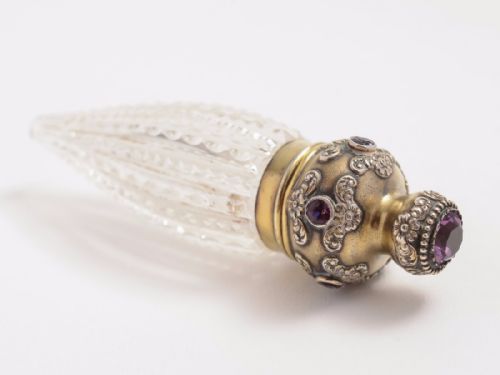 fig 1. Victorian Silver Topped Scent Bottle Inset with Amethyst