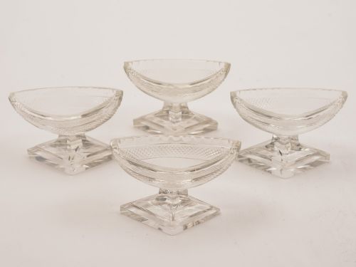 Set of 4 Edwardian Cut Glass Pedestal Salts, Circa 1905