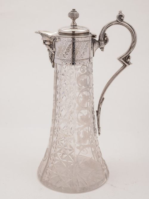 Victorian Etched Glass Claret Jug, Circa 1890