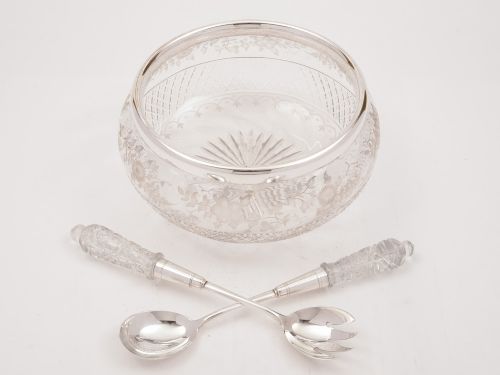 fig 1. Edwardian Etched Glass Salad Bowl, Circa 1905