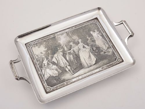 French Silver Plated, Copper Engraved Tray, Circa 1920
