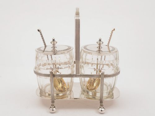 Art Deco Preserve Pots in Caddy, Circa 1930