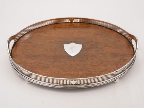 Oak and Plate Gallery Tray with Scottish Crest, Circa 1890