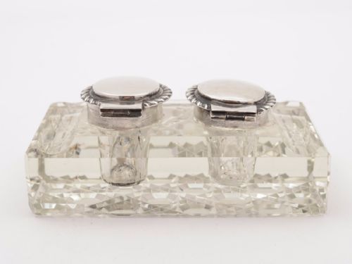 fig 1. Edwardian Silver Topped Cut Glass Double Ink Pot, Birmingham 1901