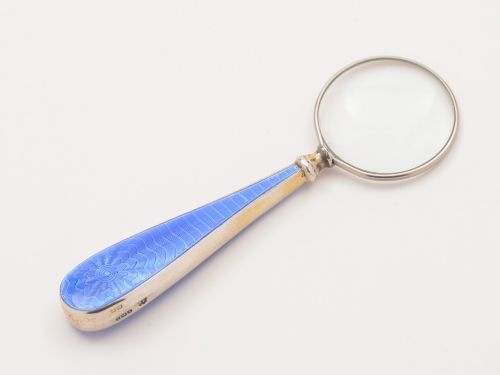 Silver and Guilloche Enamelled Magnifying Glass, Birmingham 1923