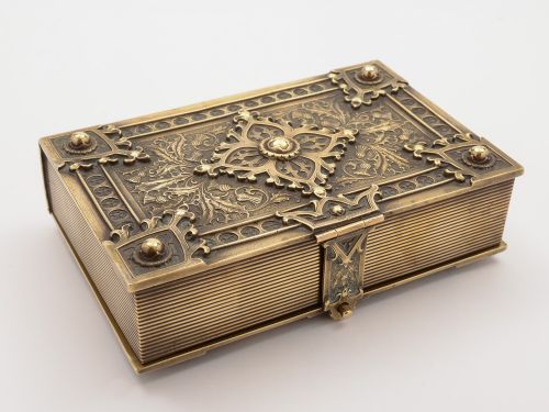 Scottish Brass Novelty Book-shaped Cigar Box, Circa 1890