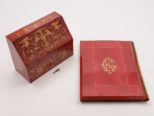 fig 1. Inlaid Italian Sorrento Ware Document Box and Folder, Circa 1905