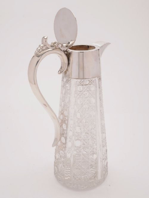 fig 1. 19th Century Victorian Cut Glass and Silver Plated Claret Jug, Circa 1890