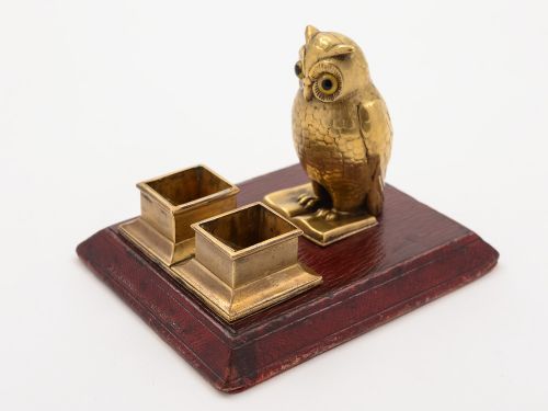 fig 1. Victorian Novelty Brass Owl Stamp Dispenser