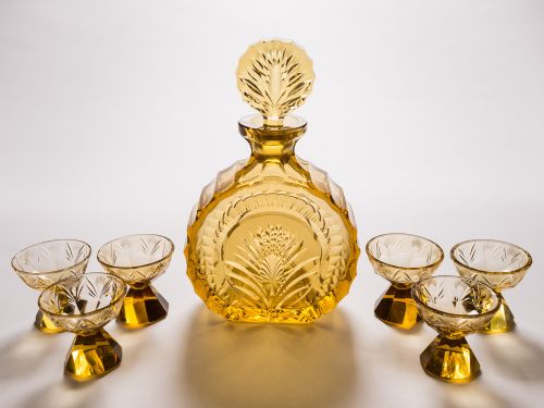 Amber Coloured Art Deco Liqueur Set, Circa 1930
