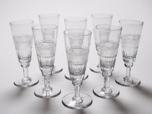 Set of 8 Edwardian Cut Glass Champagne Flutes, Circa 1905