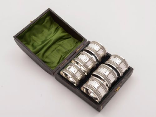 Cased Set of 6 Edwardian Napkin Rings, Circa 1905