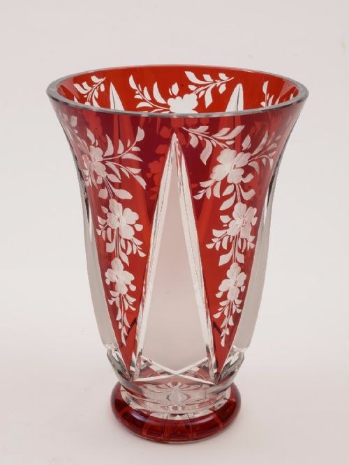 Bohemian Ruby Overlaid Glass Vase, Circa 1900