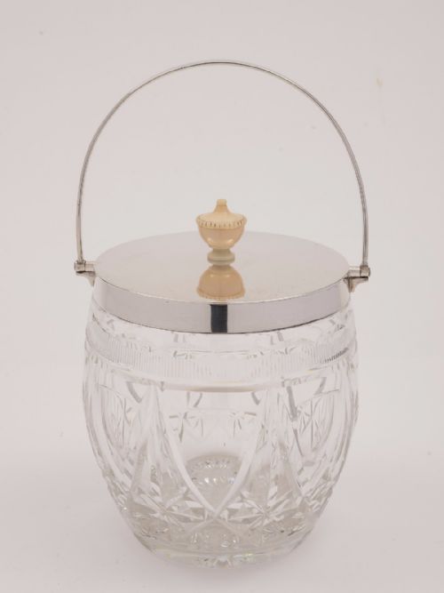 Silver Topped Cut Glass Biscuit Barrel, 1930