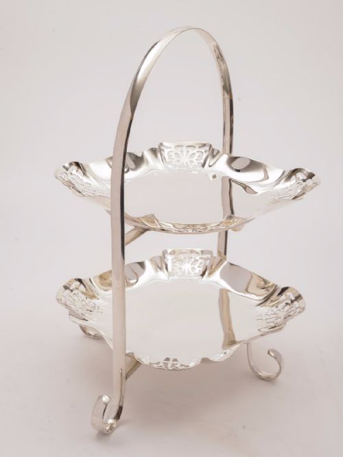 fig 1. Silver Plated Two Tier Cake Stand, Circa 1920