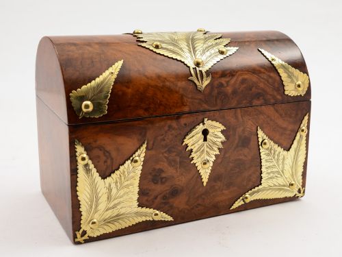 Victorian Burr Walnut Domed Tea Caddy, Circa 1880