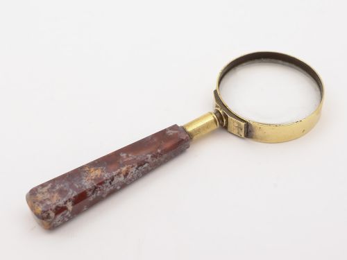 Victorian Scottish Polished Stone and Brass Magnifying Glass, Circa 1880