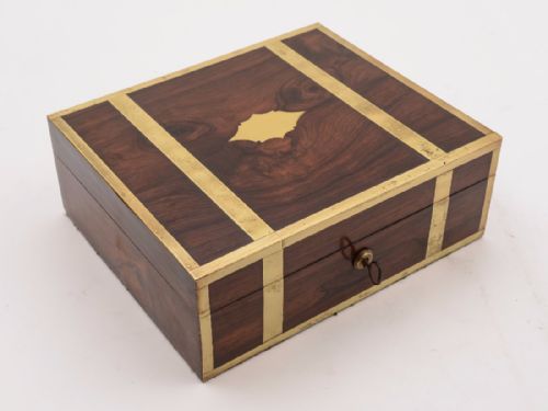 Victorian Rosewood, Brass Bound Jewellery Box, Circa 1880
