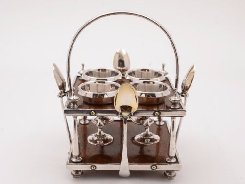 Victorian Oak and Silver Plated Egg Cruet, Circa 1890