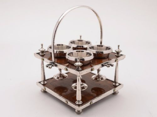 fig 1. Victorian Oak and Silver Plated Egg Cruet, Circa 1890