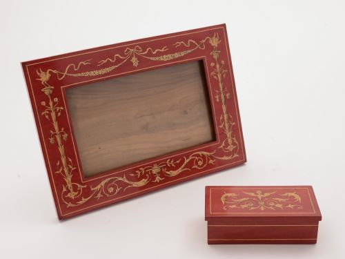 Inlaid Italian Sorrento Ware Photo Frame and Ring Box, Circa 1905