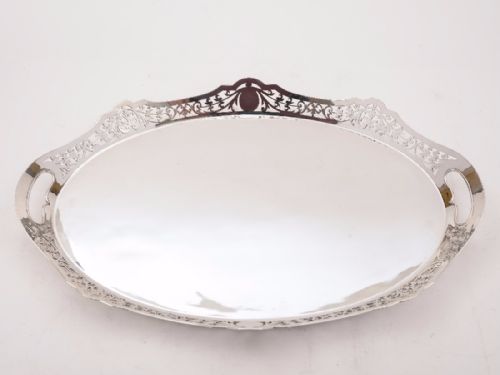 Edwardian Oval Silver Plated Gallery Tray, Circa 1905