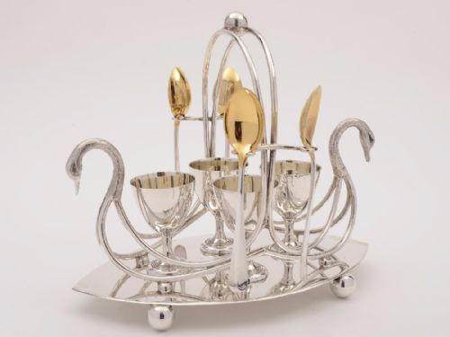 fig 1. Novelty Swan Silver Plated Egg Cruet, Circa 1900