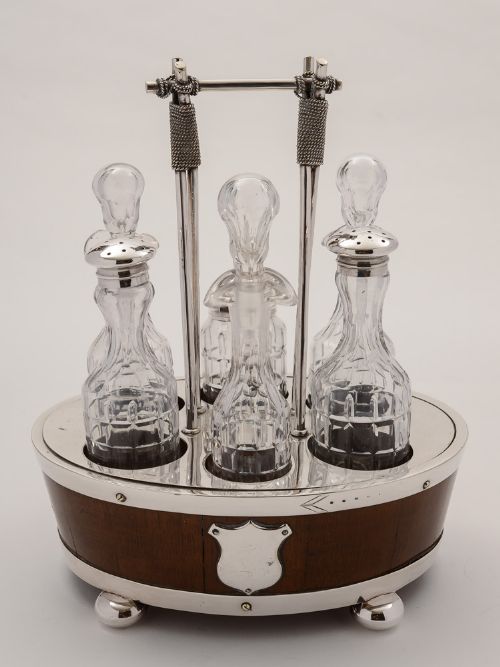 Victorian Oak and Silver Plated Cruet, Circa 1890