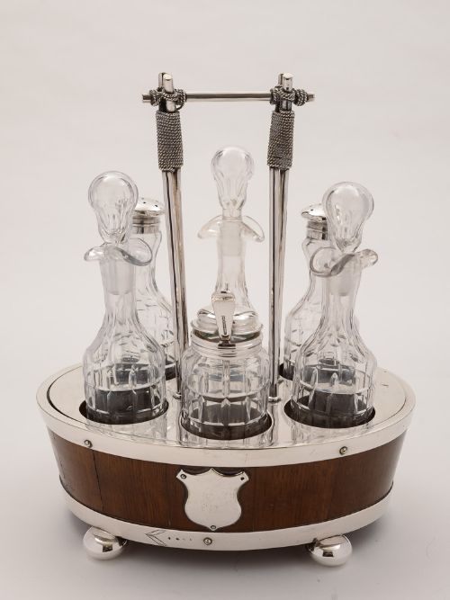 fig 1. Victorian Oak and Silver Plated Cruet, Circa 1890