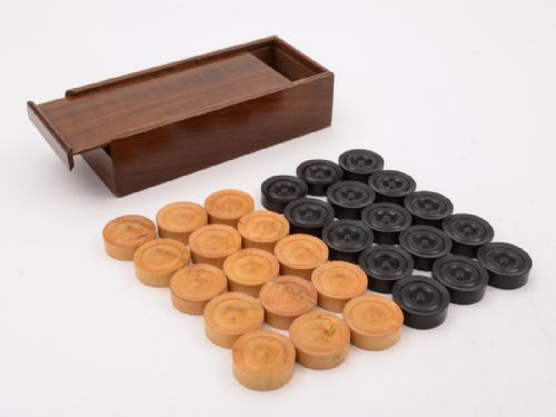 Edwardian Boxed Draughts/backgammon Set, Circa 1905