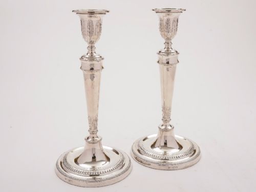 Pair of Tall Silver Candlesticks, London 1912