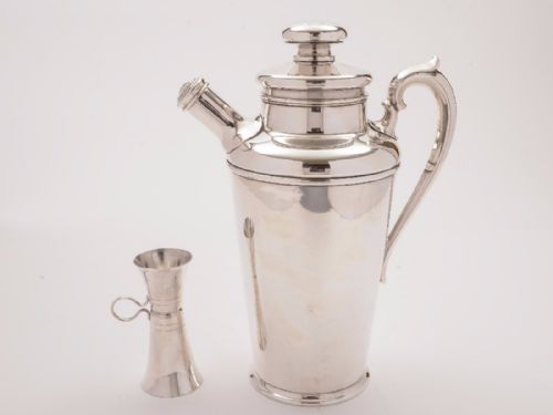 Art Deco Silver Plated Large Cocktail Shaker with Measure, Circa 1930