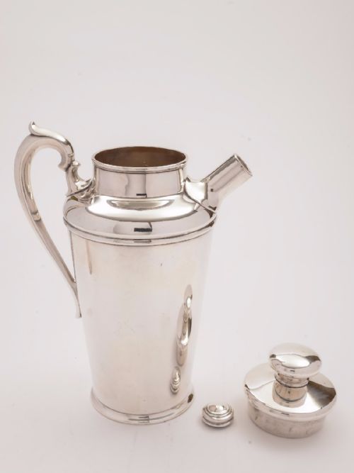 fig 1. Art Deco Silver Plated Large Cocktail Shaker with Measure, Circa 1930