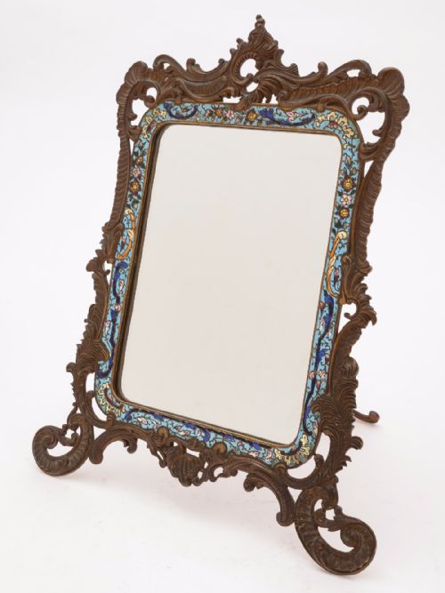 French Bronze/brass and Enamel Mirror, Circa 1880