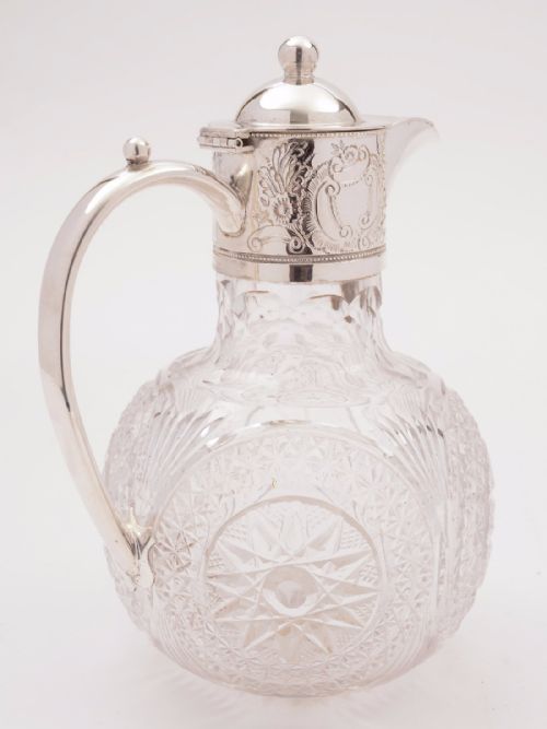Victorian Glass and Silver Plated Claret Jug, Circa 1890