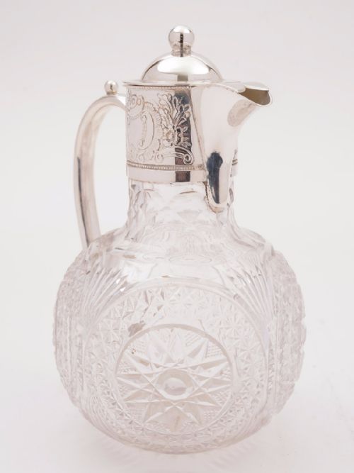 fig 1. Victorian Glass and Silver Plated Claret Jug, Circa 1890
