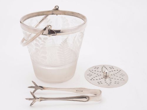 fig 1. 20th Century Glass and Silver Plated Ice Bucket, Circa 1920