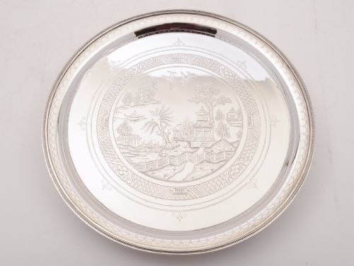 fig 1. Victorian Silver Plated Salver in Chinoiserie Style, Circa 1890